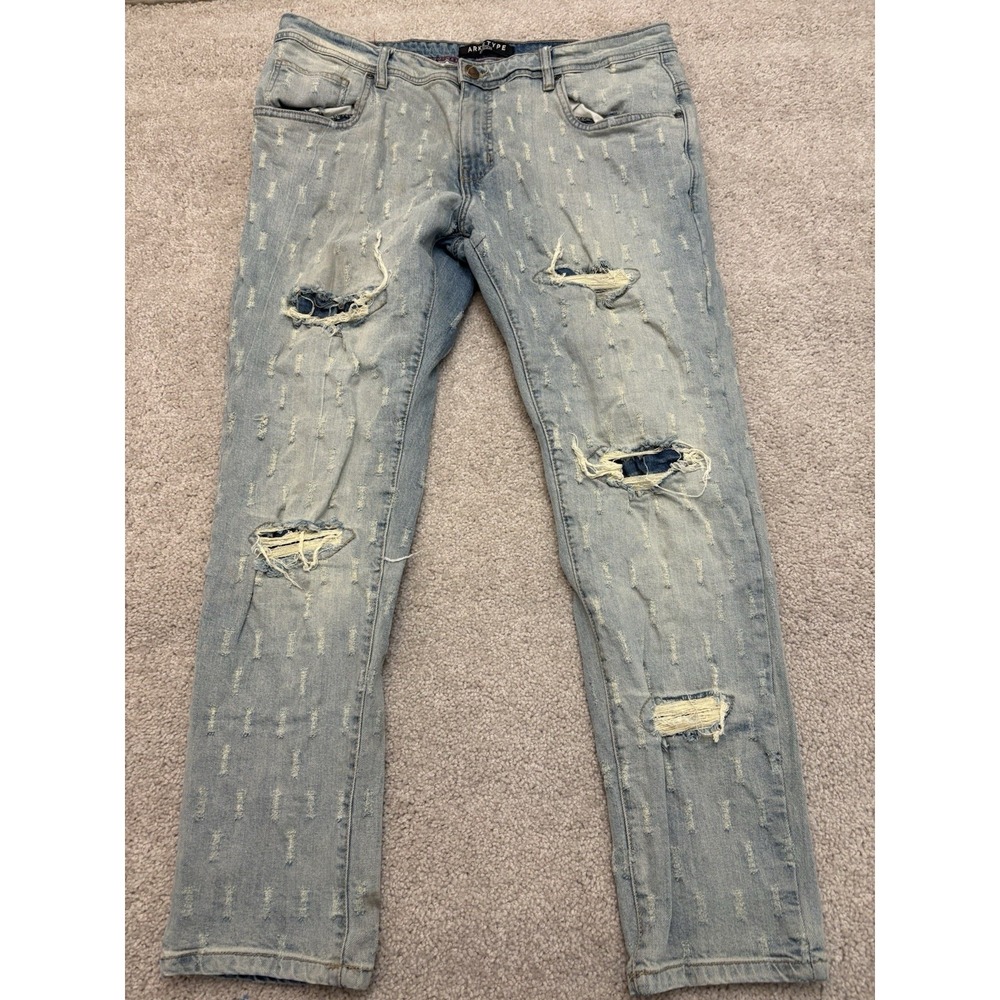 Men's Arketype Holey Ripped Light Wash Jeans Blue Size 38/32